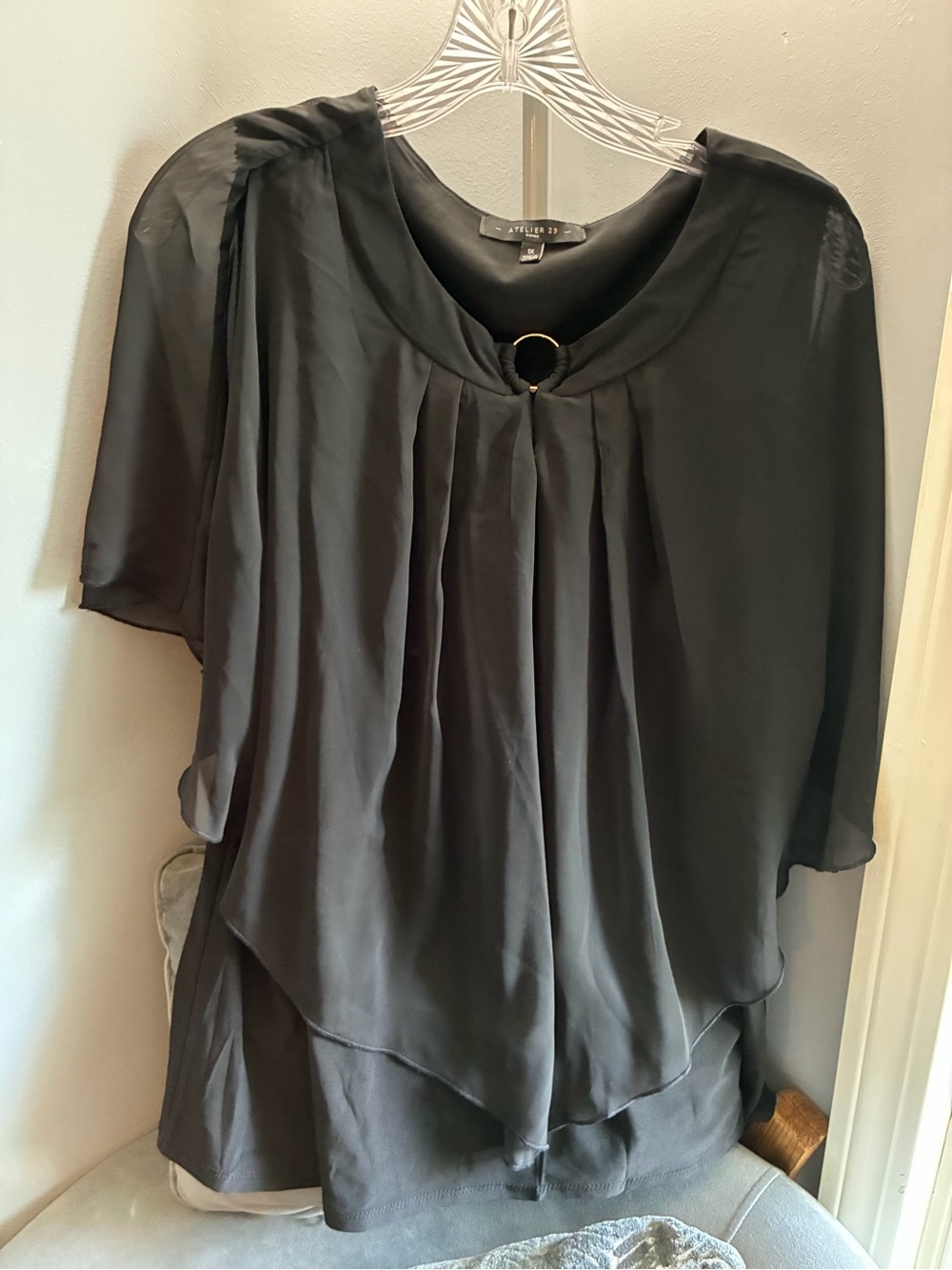 Atelier 29 Black Layered Sheer Blouse with Ring Accent